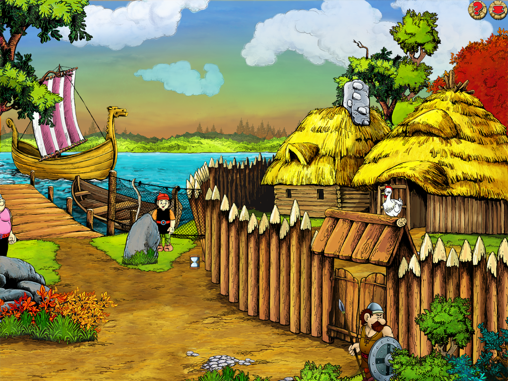 Kajko i Kokosz: Rozprawa z Hodonem (Windows) screenshot: Village taken by the pirates