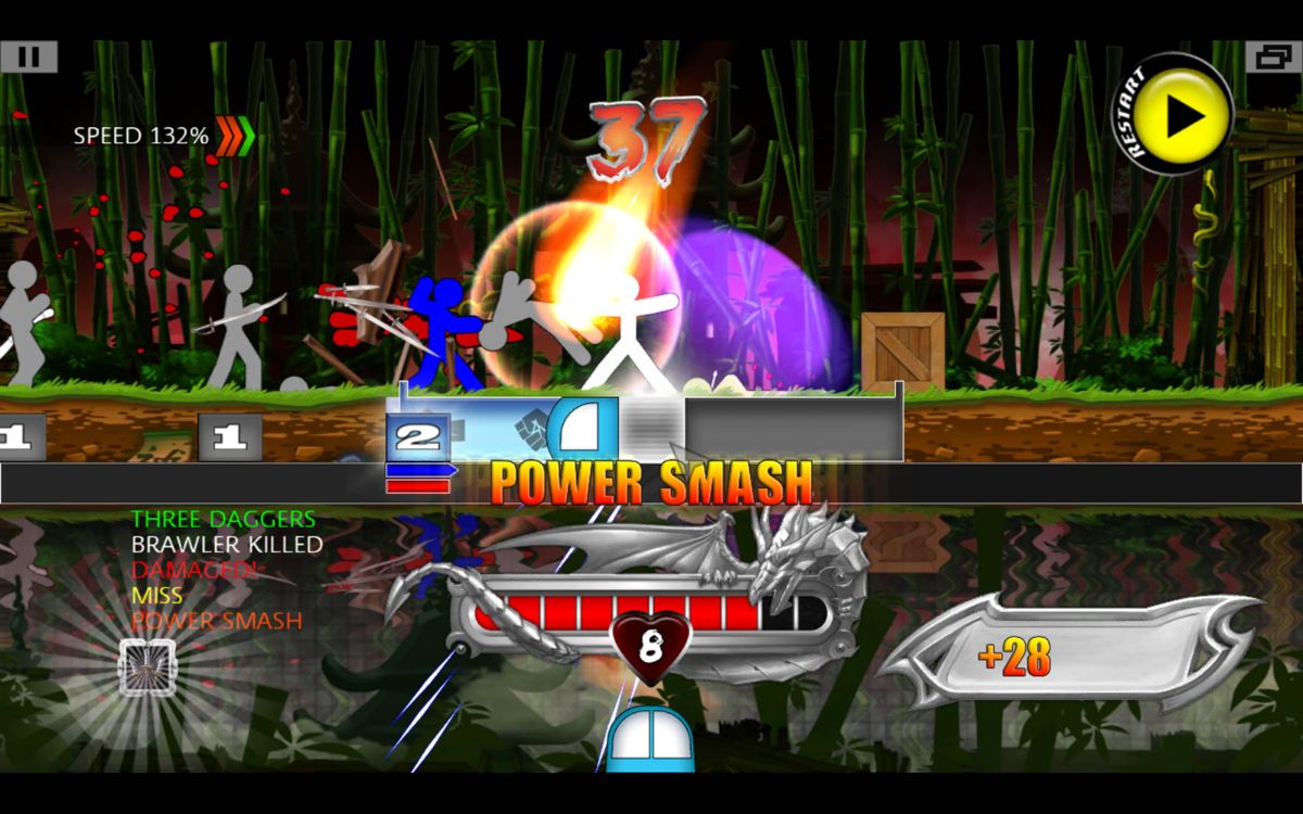 One Finger Death Punch (Windows) screenshot: With a power smash you can quickly take out enemies left and right in succession.