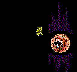 Abadox: The Deadly Inner War (NES) screenshot: The lifeform Parasitis, full after eating Planet Abadox