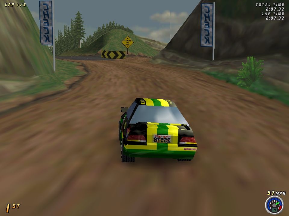 Boss Rally (Windows) screenshot: Taking shortcuts is often dangerous - bumpy tracks are barely driveable and you actually loose time.