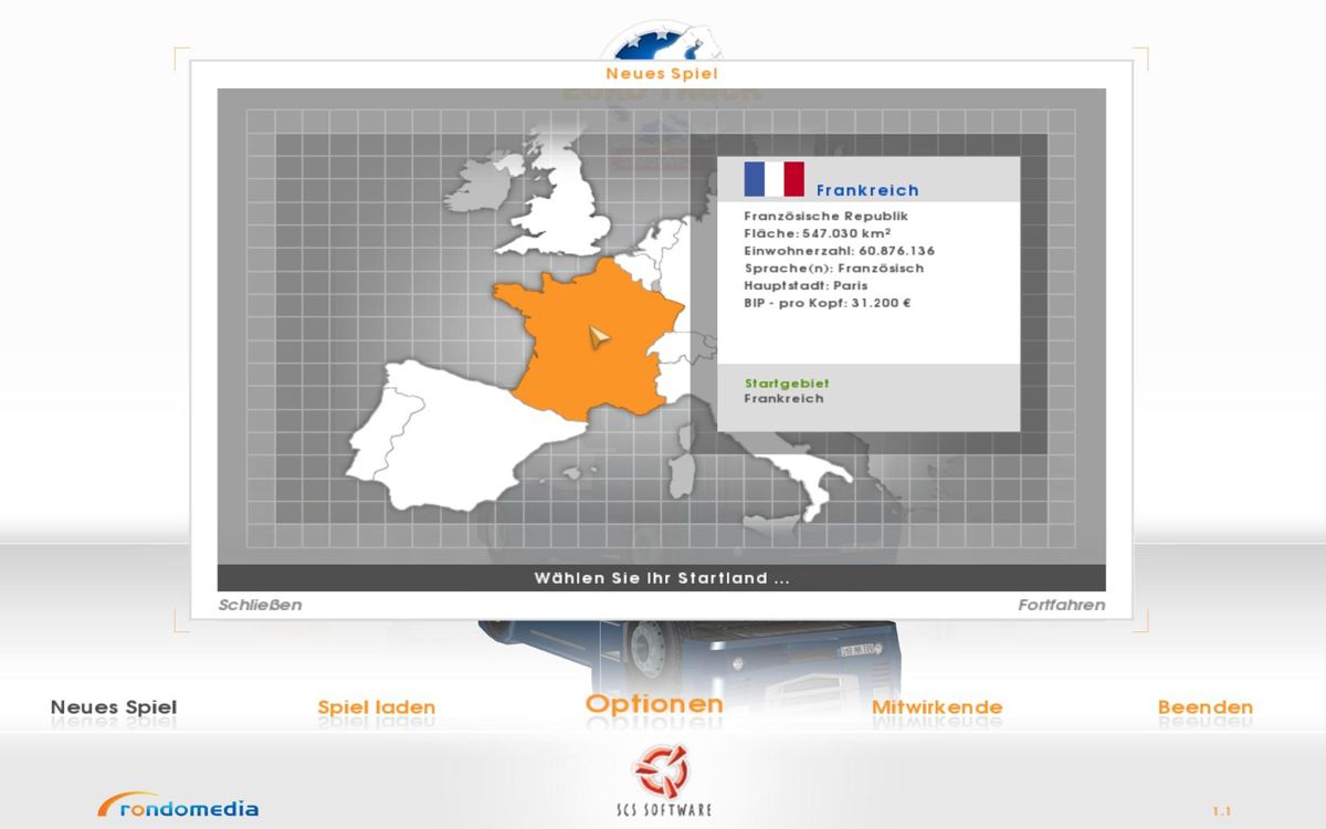 Euro Truck Simulator: Gold Edition (Windows) screenshot: choose your Country