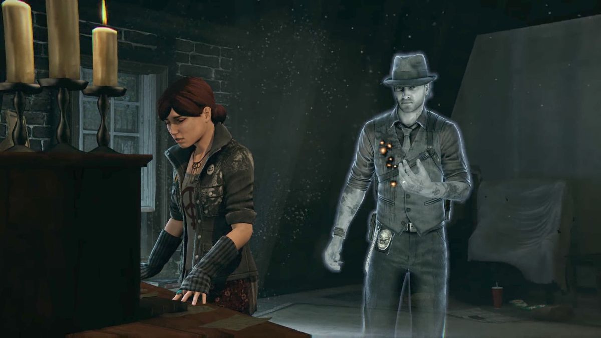 Murdered: Soul Suspect (PlayStation 4) screenshot: Finding the witness to your murder... and she seems to be able to see you and hear you.