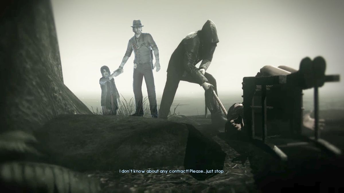 Murdered: Soul Suspect (PlayStation 4) screenshot: By holding the ghost's hand, you can see events from their past.