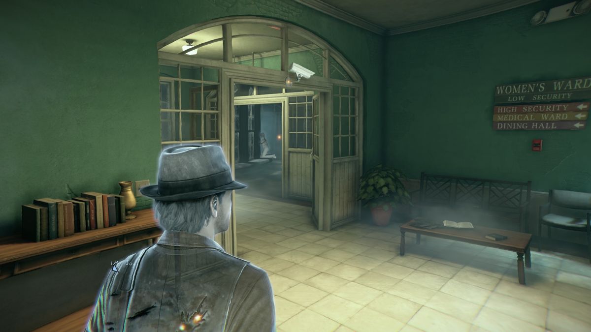 Murdered: Soul Suspect (PlayStation 4) screenshot: Use poltergeist ability to disable the cameras and help Joy sneak past unnoticed.