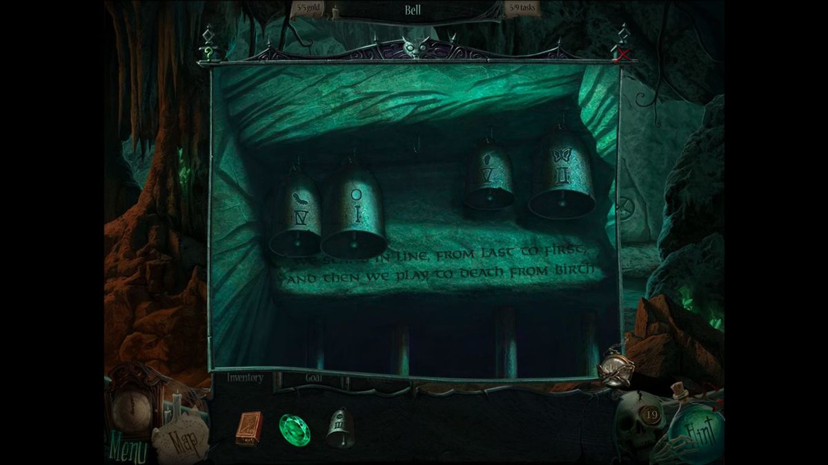 Curse at Twilight: Thief of Souls (Macintosh) screenshot: Secret Cavern bell riddle/puzzle