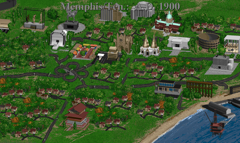 Sid Meier's Civilization II (Windows 3.x) screenshot: A look from above - tourists please notice Sun Tzu's War Academy and the other Wonders of the World