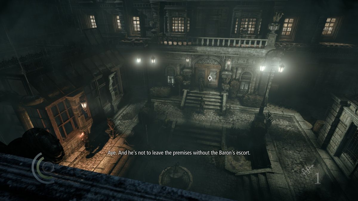 Thief (PlayStation 4) screenshot: There's a lot of guards patrolling the premise, sneaking past them without a confrontation may prove tricky