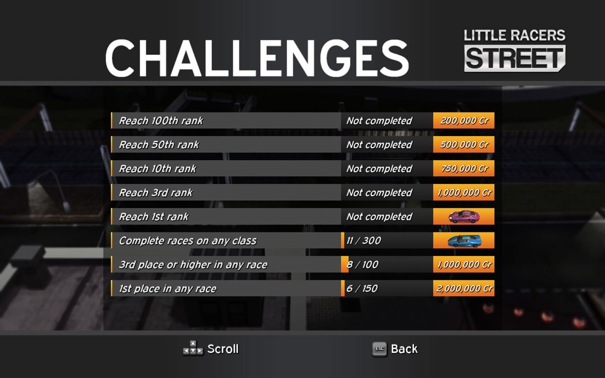 Little Racers Street (Windows) screenshot: Challenges overview