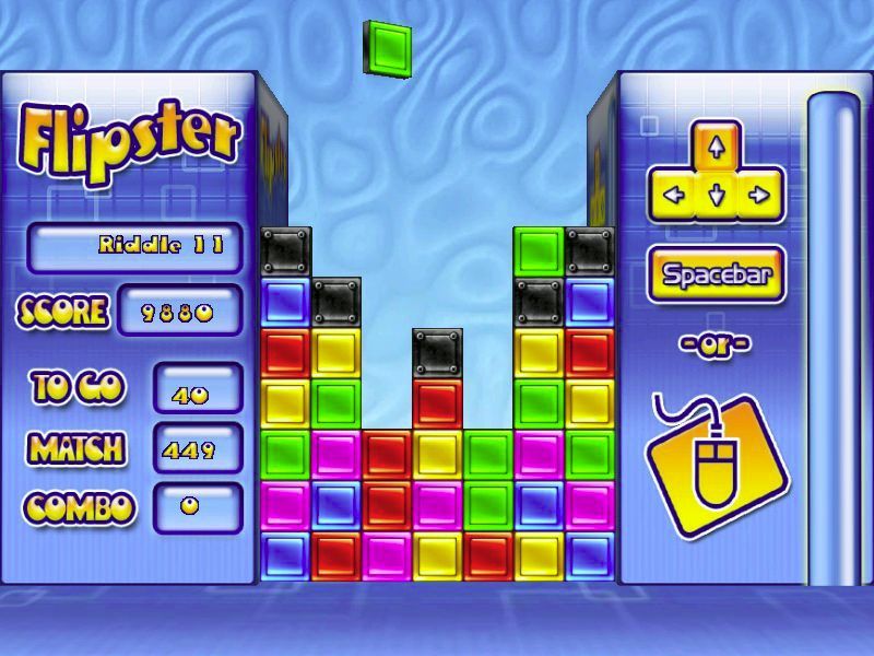 Flipster (Windows) screenshot: After ten easy levels, or riddles, the game announces that they player knows the rules and starts to get faster and more challenging