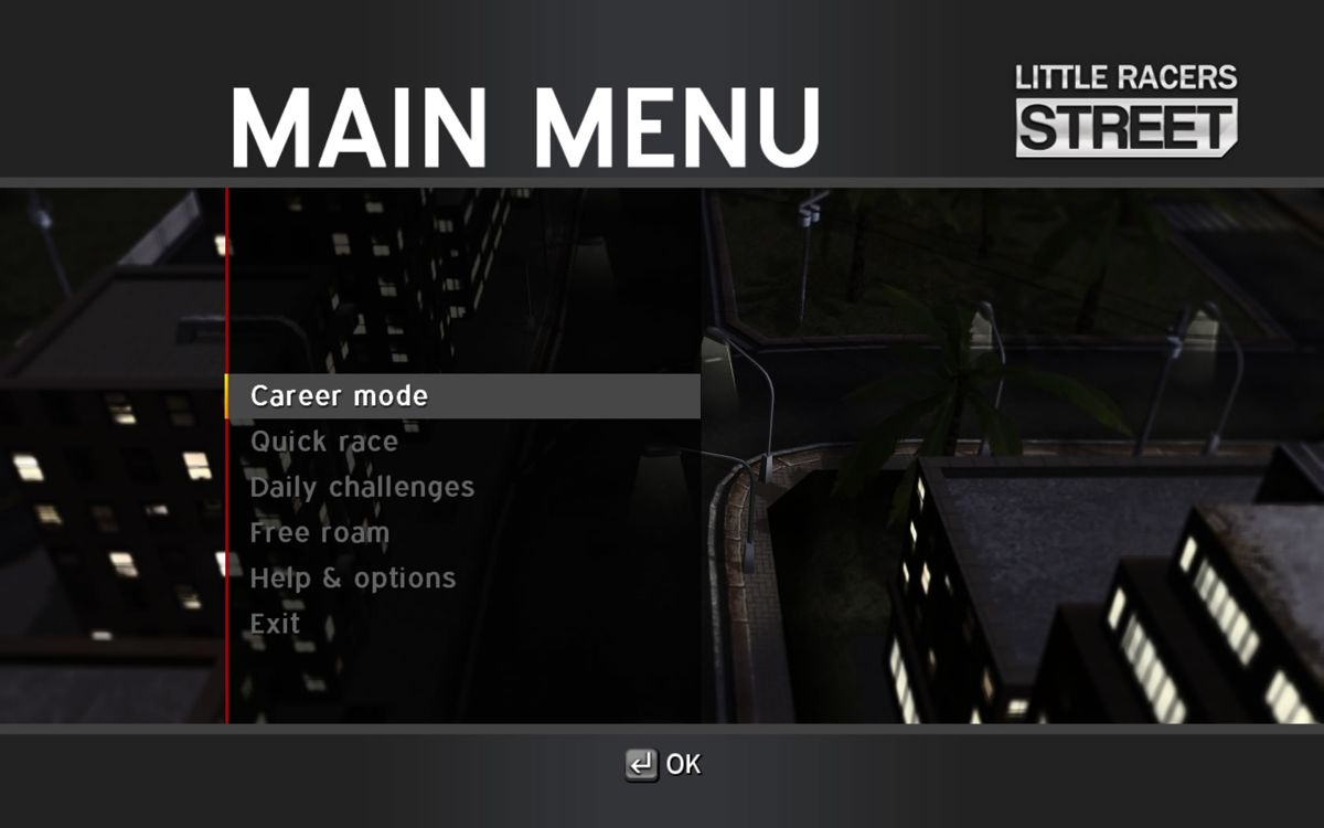 Little Racers Street (Windows) screenshot: Main menu