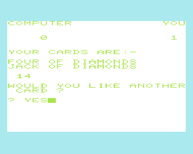 Cassette 50 (VIC-20) screenshot: Pontoon