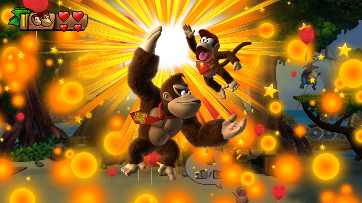 Donkey Kong Country: Tropical Freeze (Wii U) screenshot: The new attack meter allows DK and his ally to do a special attack, taking out all enemies on screen