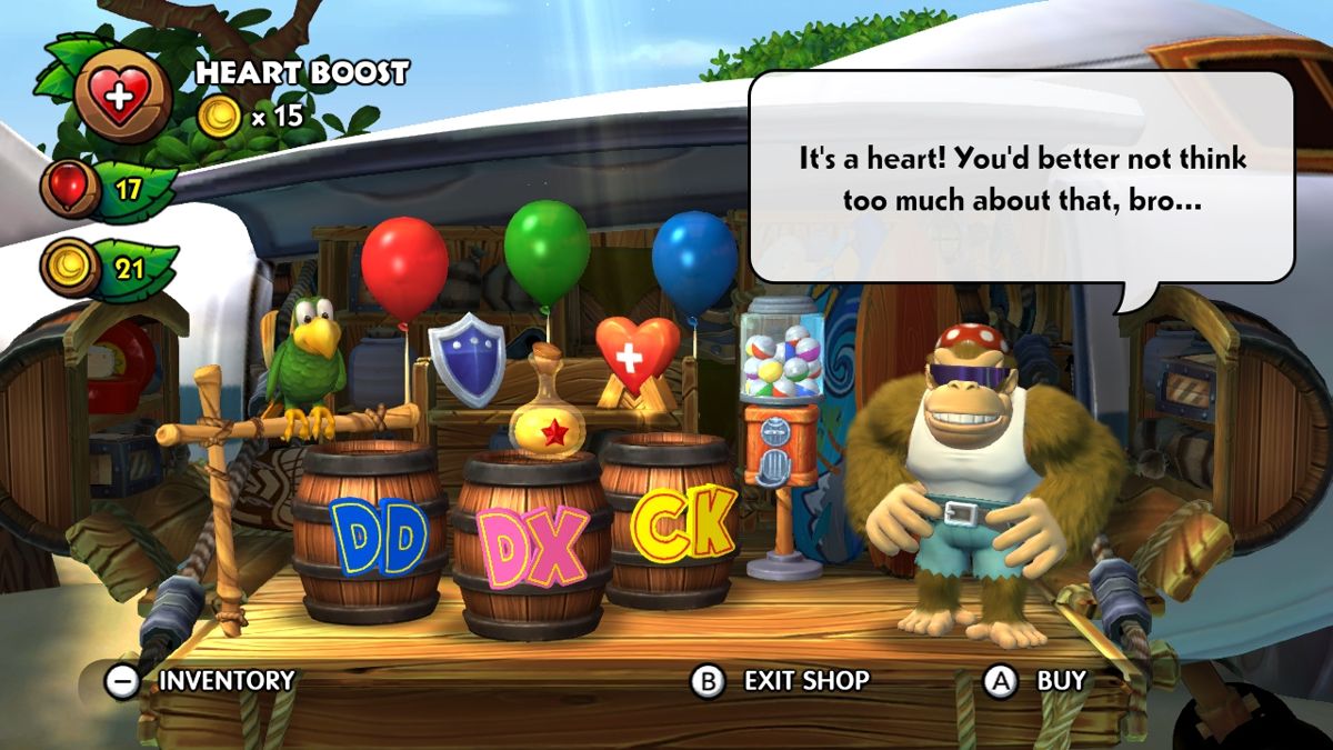 Donkey Kong Country: Tropical Freeze (Wii U) screenshot: This time around Funky Kong acts as merchant