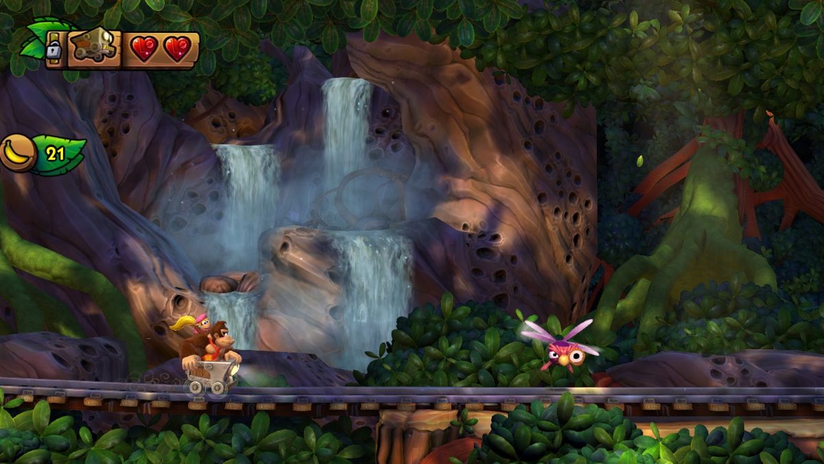 Donkey Kong Country: Tropical Freeze (Wii U) screenshot: The classic mine kart stages return