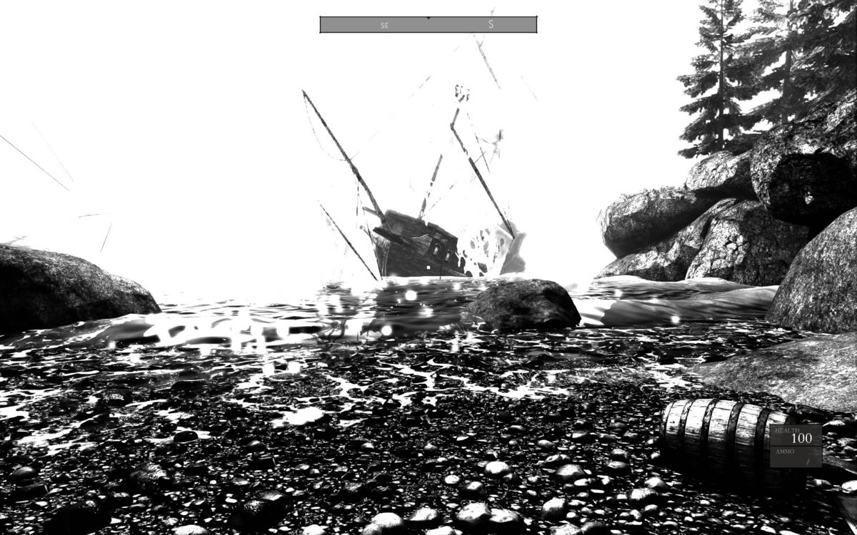 Betrayer (Windows) screenshot: Start of the game, you see your ship in the distance.