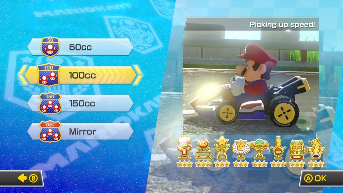 Mario Kart 8 (Wii U) screenshot: Grand Prix Speed Selection