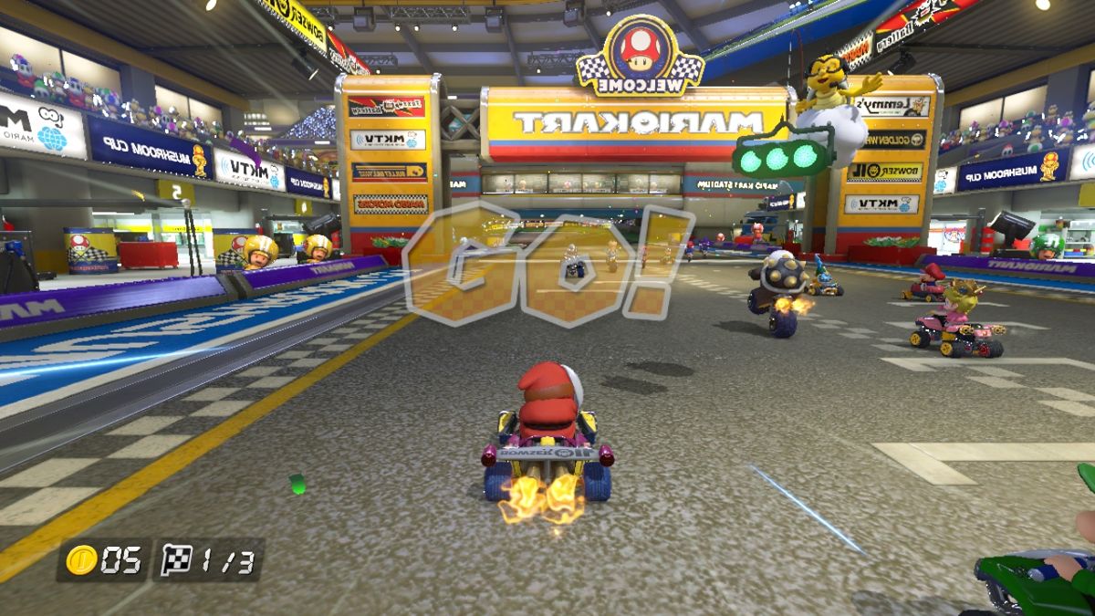 Mario Kart 8 (Wii U) screenshot: Mirror Mode. Everything is reversed!