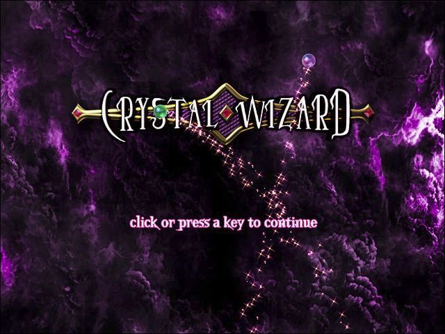 Crystal Wizard (Windows) screenshot: The game's title screen. Gems fizz across the background as the game waits for the player to start the game