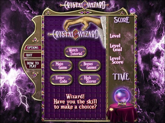 Crystal Wizard (Windows) screenshot: The game's main menu