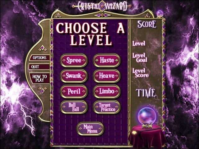 Crystal Wizard (Windows) screenshot: This shows the bonus level menu. Each is a single level game with different rules/objectives