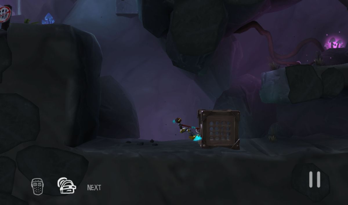 The Cave (Android) screenshot: Pulling a crate to use it as a platform.