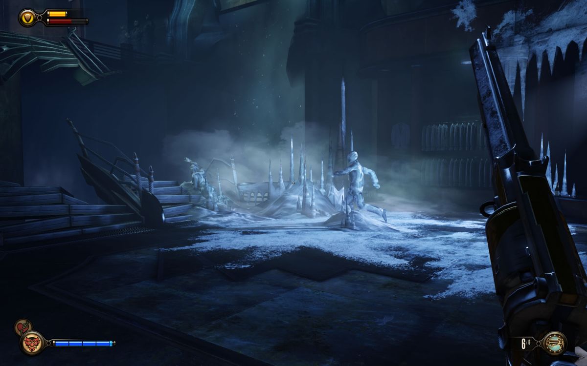 BioShock Infinite: Burial at Sea - Episode One (Windows) screenshot: Traces of ice lead to the Old Man Winter plasmid.