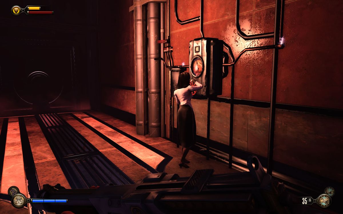 BioShock Infinite: Burial at Sea - Episode One (Windows) screenshot: Elizabeth helps with the thermostat.
