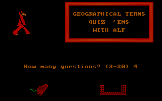 ALF's U.S. Geography (DOS) screenshot: Choose how many questions to have on the quiz.