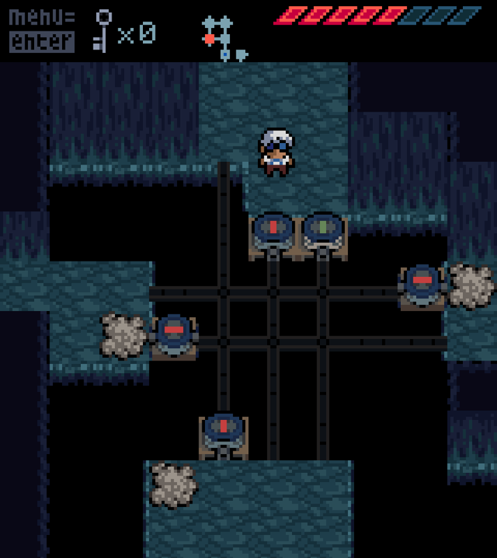 Anodyne (Windows) screenshot: A dungeon with platforms that can be used for transportation.