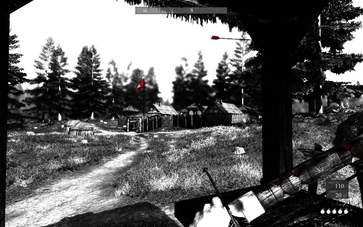 Betrayer (Windows) screenshot: Observing a village from a lookout spot.
