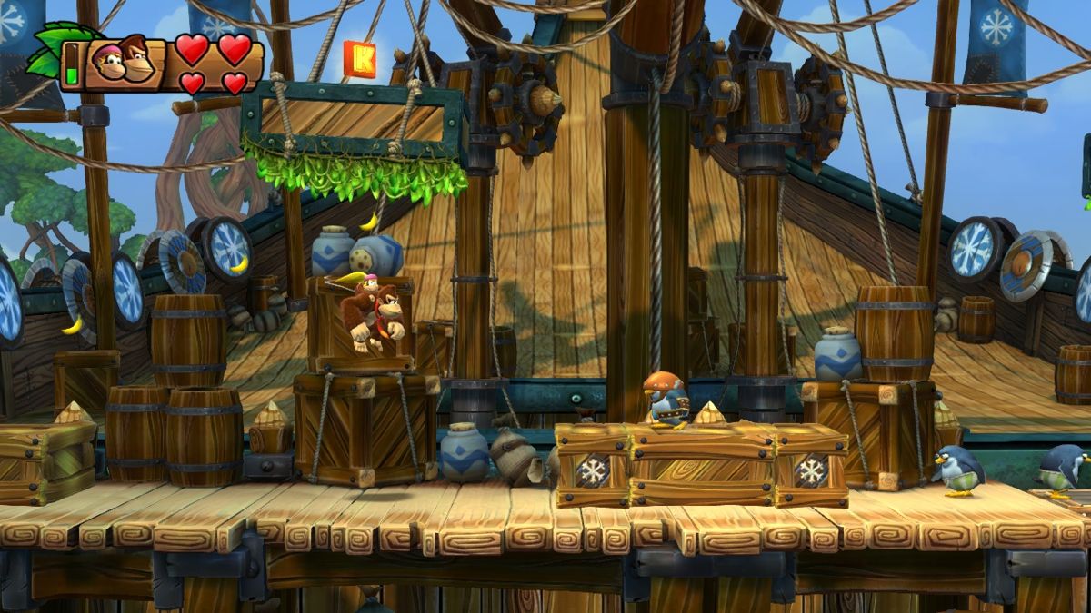 Donkey Kong Country: Tropical Freeze (Wii U) screenshot: Found Dixie Kong. She can use her hair for helicopter-like levitation