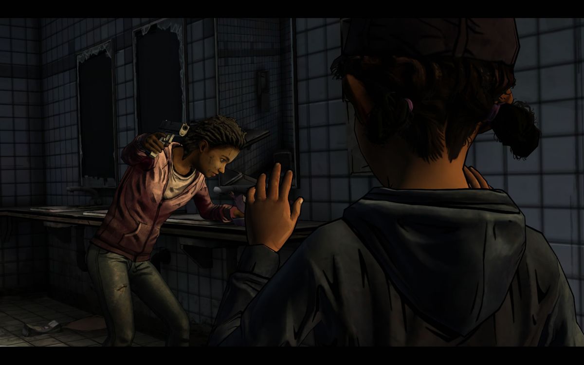 The Walking Dead: Season Two (Windows) screenshot: Episode 1 - A scavenger is interested in Clem's belongings.