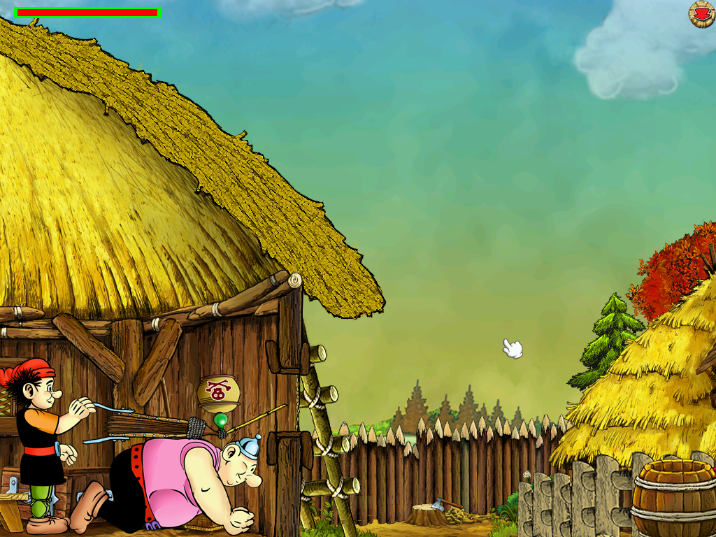 Kajko i Kokosz: Rozprawa z Hodonem (Windows) screenshot: Mini game - shooting to the barrel