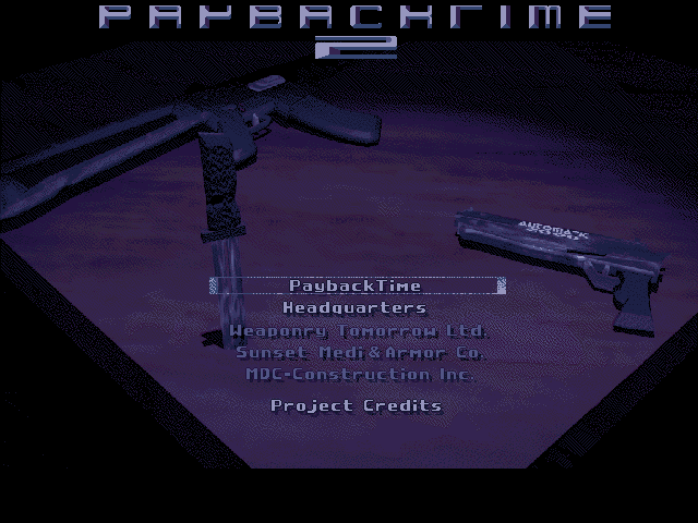 PaybackTime 2 (DOS) screenshot: Title/main menu screen (shareware version).