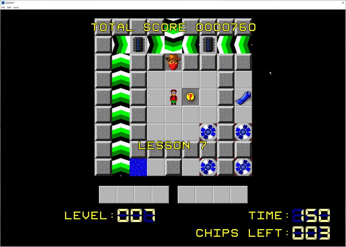 Chip's Challenge (Windows) screenshot: Level seven. <br>Those travelators bring back many happy DOS memories