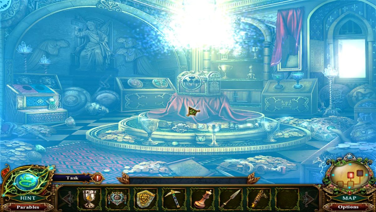 Dark Parables: Jack and the Sky Kingdom (Windows) screenshot: Access the the chest turns many items blue throughout the castle