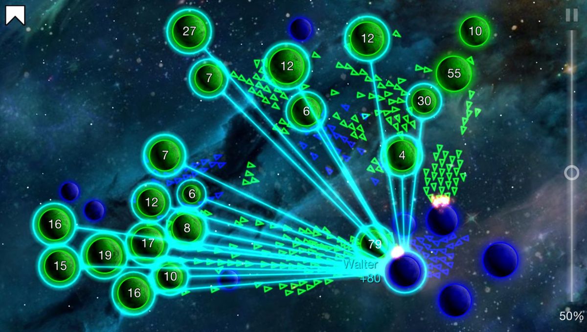 Galcon Legends (Windows) screenshot: Focus all your planets on one target.
