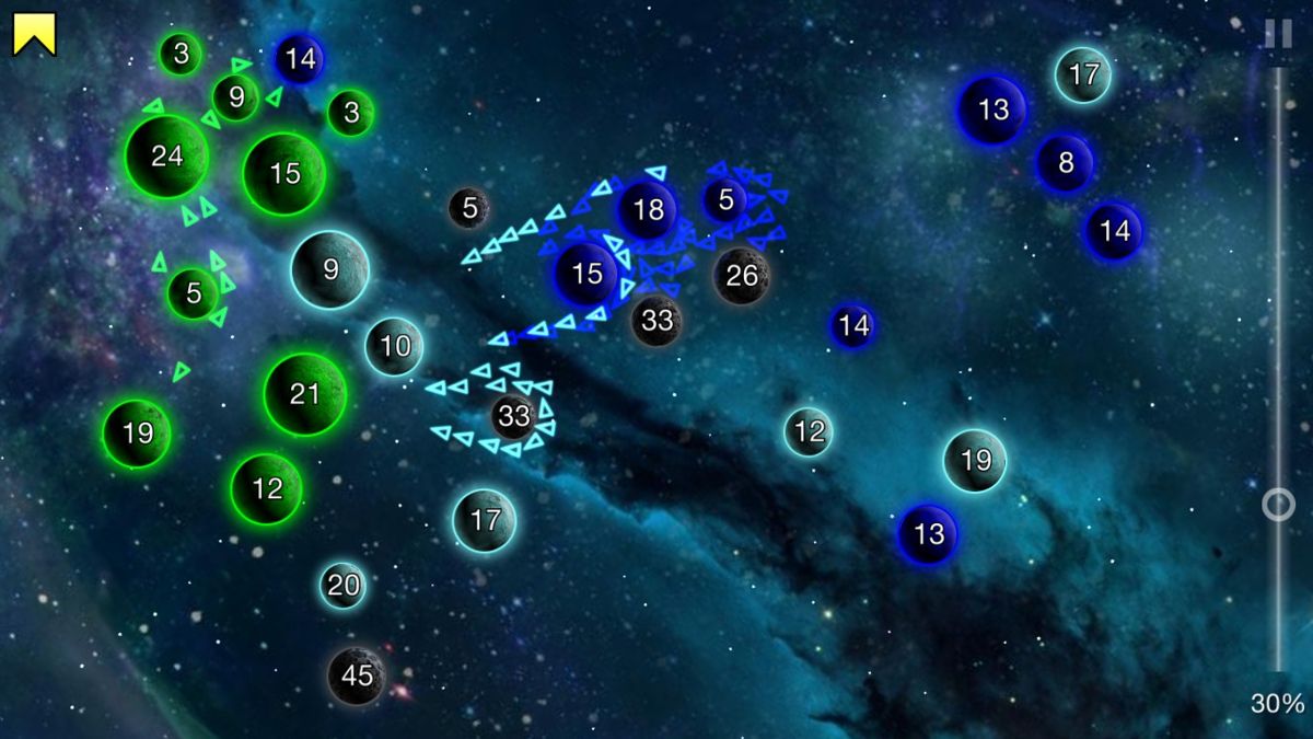 Galcon Legends (Windows) screenshot: Taking on two opponents.