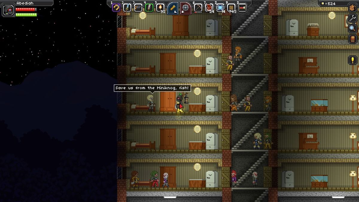 Starbound (Windows) screenshot: The NPCs have unique things to say to characters from different species.