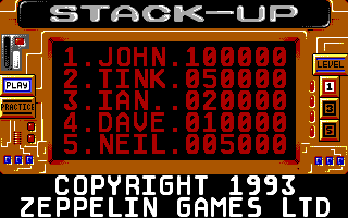 Stack Up (DOS) screenshot: Main menu (EGA)