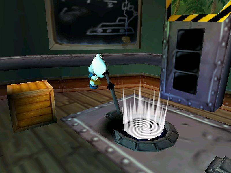 Disney's Donald Duck: Goin' Quackers (Windows) screenshot: It took ages to work out how to exit Gyro's lab and until that happens the game does not begin. This is the way out but I cannot divulge how it is triggered