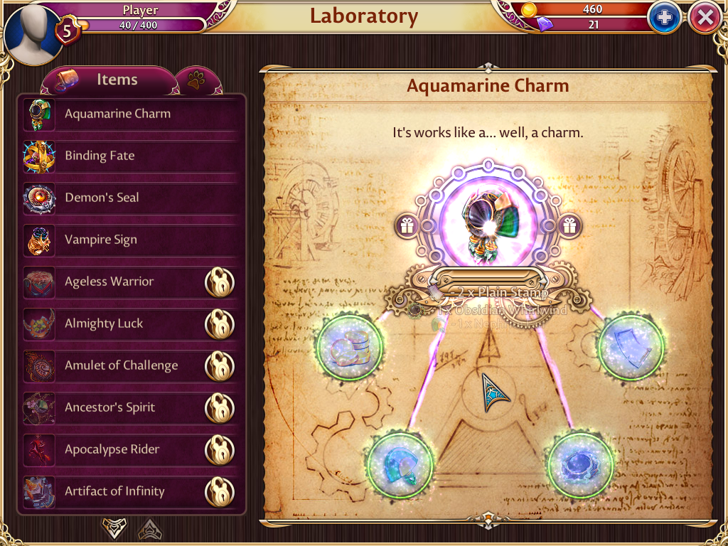 Midnight Castle (Windows) screenshot: Using alchemy to create a charm