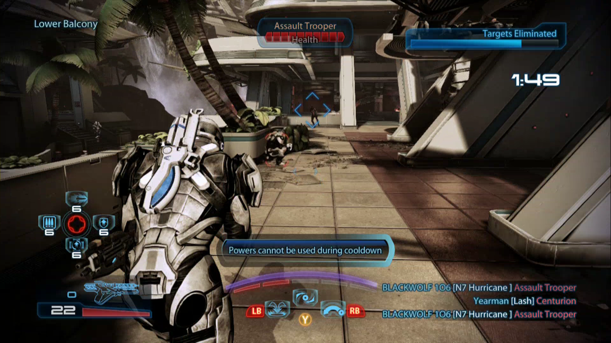 Mass Effect 3: Rebellion Multiplayer Expansion (Xbox 360) screenshot: Project Phoenix adept is chasing the designated target.