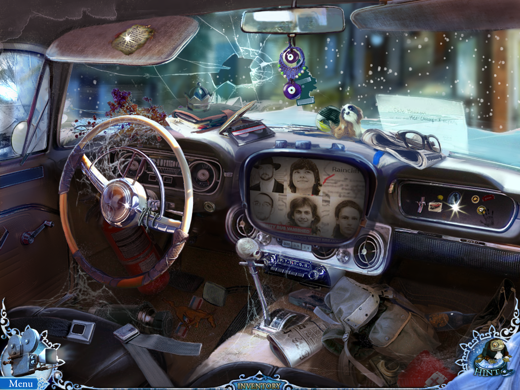 Mystery Trackers: Raincliff (Windows) screenshot: Inside the car.
