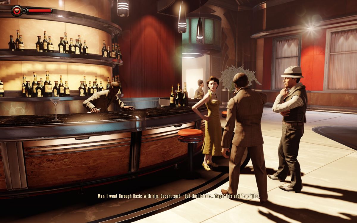 BioShock Infinite: Burial at Sea - Episode One (Windows) screenshot: Stand close and you can eavesdrop on conversations.
