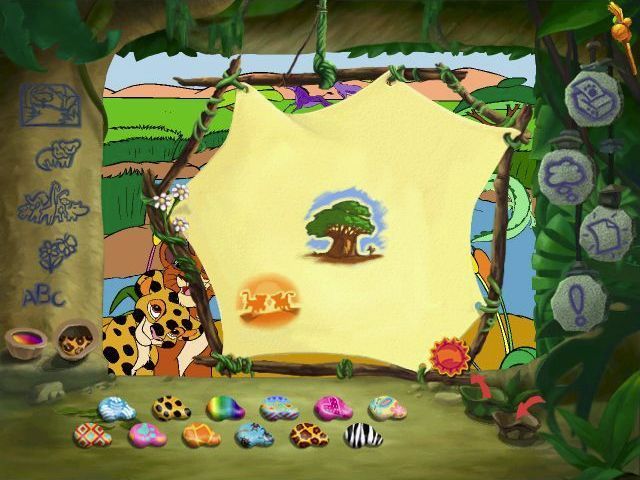 Disney's The Lion King II: Simba's Pride - Active Play (Windows) screenshot: All games have Rifiki's staff in the top right. It is used to move between mini games or return to his tree house