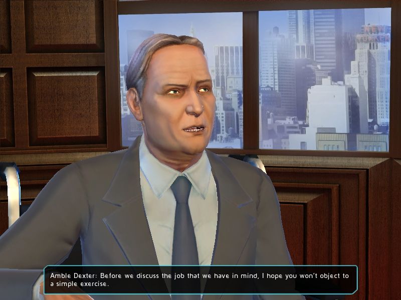 Moebius: Empire Rising (Windows) screenshot: The game has cinematic aspirations in its presentation: a close-up of dialogue partner