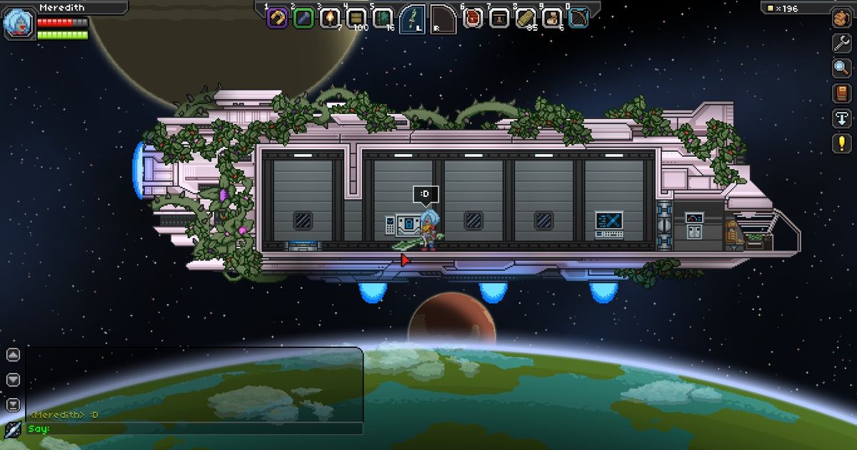 Starbound (Windows) screenshot: The appearance of your starting ship is based on the race you choose at the beginning of the game...