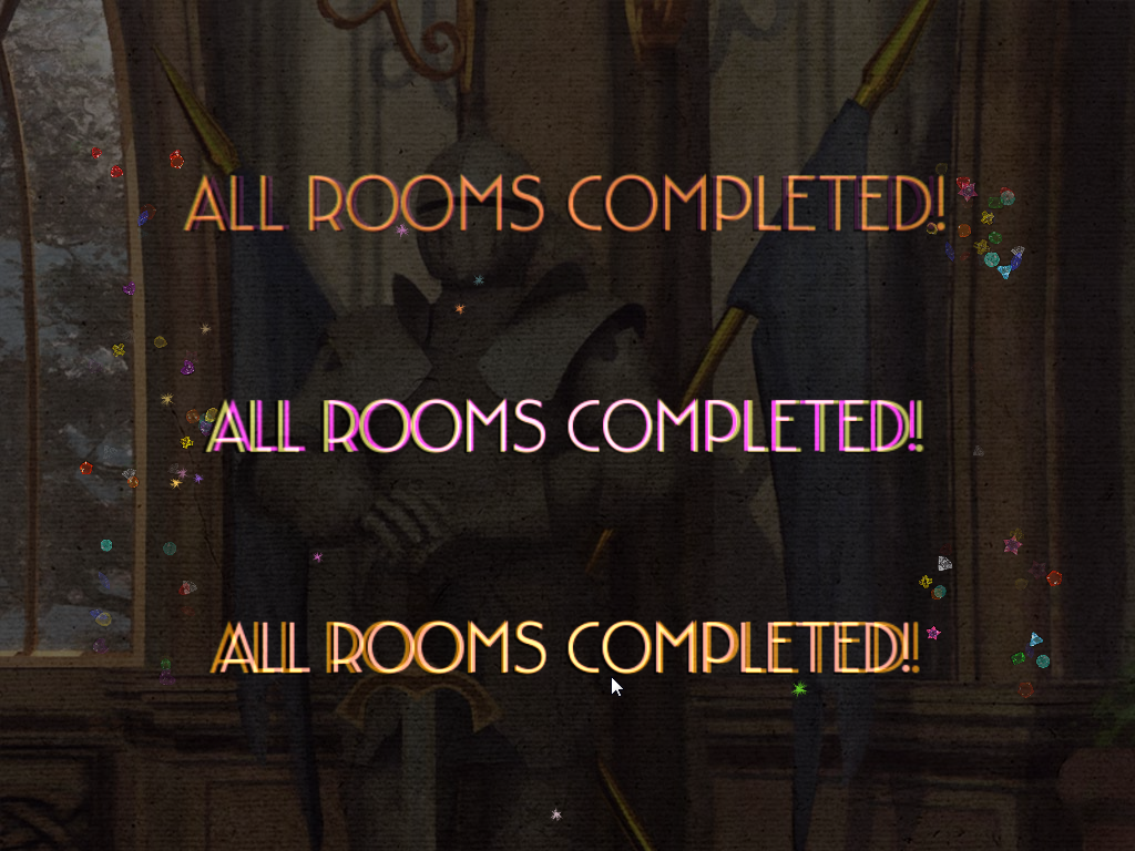 Jewel Match IV (Windows) screenshot: All rooms completed! All rooms completed! All rooms completed!