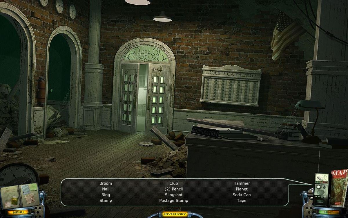 Mystery Case Files: Shadow Lake (Windows) screenshot: Inside the library - objects